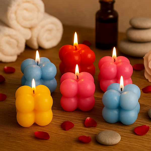 Multicolor Aesthetic Bubble Cube Wax Candles (6 Pc) - justgrabit.in | Just Grab It