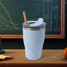 Stainless Steel Insulated Coffee Mug With Wooden Straw, Tumbler (350ml Approx) - Justgrabit Inc.