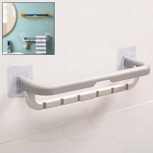 Wall - Mounted Double Bar Towel Holder with Hooks & Adjustable Folding Shelf - justgrabit.in | Just Grab It