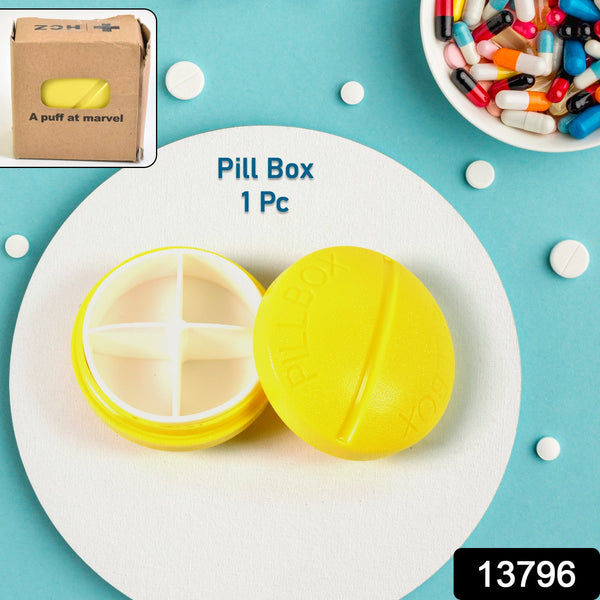 Portable Round Shape 4 Compartments Pill Box (1 Pc / With Brown Box) - justgrabit.in | Just Grab It