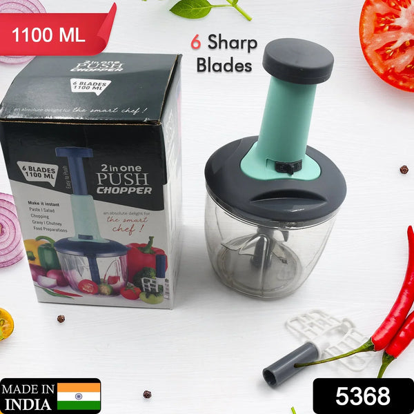 1100 ml 2 in 1 Push up Chopper with affixed with 6 Sharp Blade | Vegetable and Fruit Cutter with Easy Push and chop Button - justgrabit.in | Just Grab It