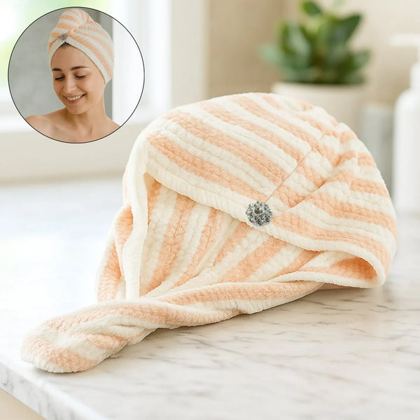 Soft Microfiber Hair Drying Towel Wrap with Cute Teddy Bear Button (1 Pc) - Justgrabit Inc.