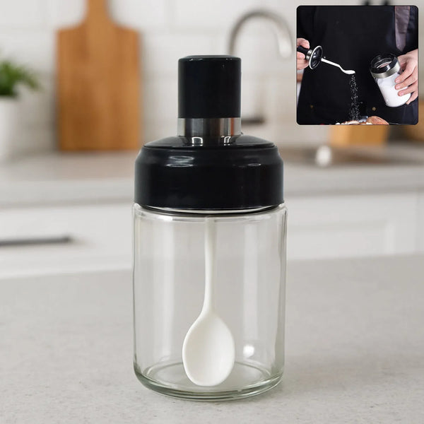 Transparent Glass Storage Jar with Built - in Spoon Approx 250ml - Justgrabit Inc.