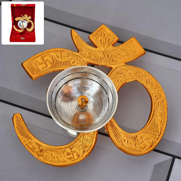 Om Symbol Brass Oil Diya (1 Pc) - justgrabit.in | Just Grab It