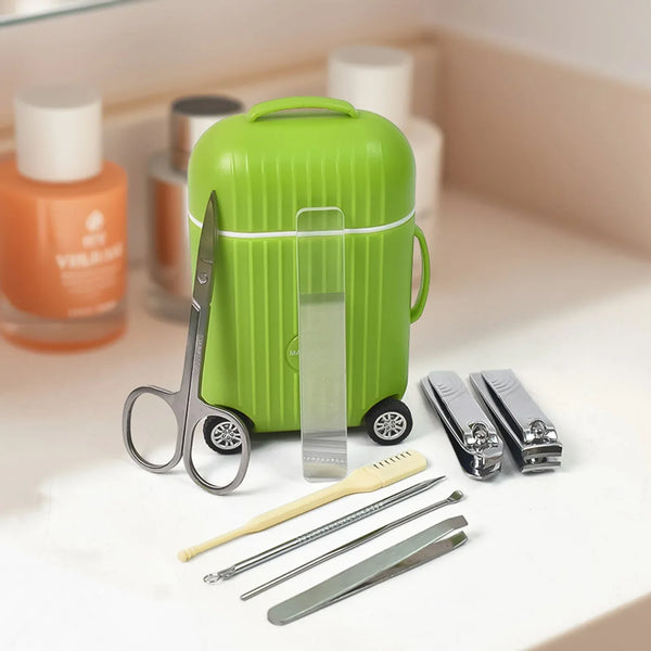 Manicure Kit, Pedicure tools for feet, Nail Clipper (8 Pcs Set / With Mini 4 Wheel Suitcase Trolley) - justgrabit.in | Just Grab It