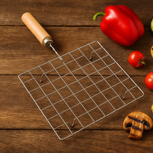 Stainless Steel Square Papad jali, Barbecue Grill Rack with Wooden Handle (1 Pc) - justgrabit.in | Just Grab It