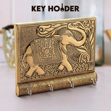 Wooden Key Holder for Home Decor Stylish Metal Gold Antique Elephant Design (1 Pc) - Justgrabit Inc.