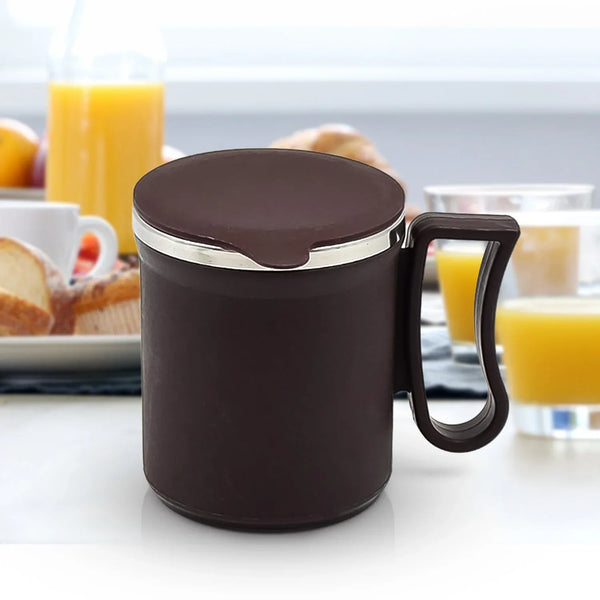Coffee Mug with Lid and Handle - Plastic Covered Stainless Steel Mug (Random Color, Approx 200 ML) - justgrabit.in | Just Grab It