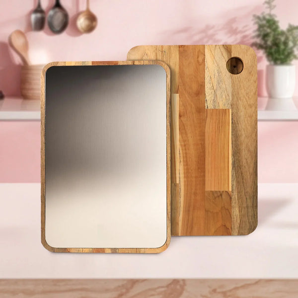Apex Steel Oak Medium Cutting Board with Wooden Handle (1 Pc) - justgrabit.in | Just Grab It