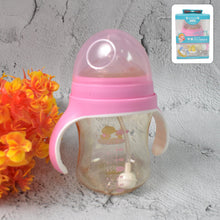 Plastic Baby Feeding Bottle with Handles, Cleaning brush & Straw (240 ML / 1 Pc) - justgrabit.in | Just Grab It