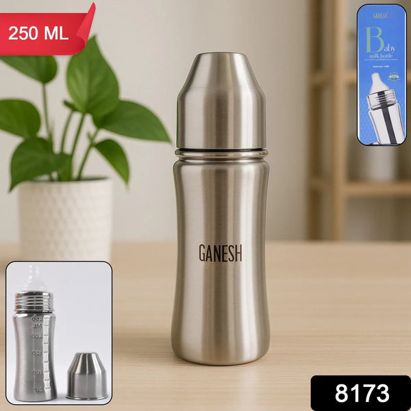 Ganesh Stainless Steel Baby Feeding Bottle, Milk Bottle for New Born / Infants / Toddler Up to 3 Years, BFA Free (250 ML Approx) - Justgrabit Inc.