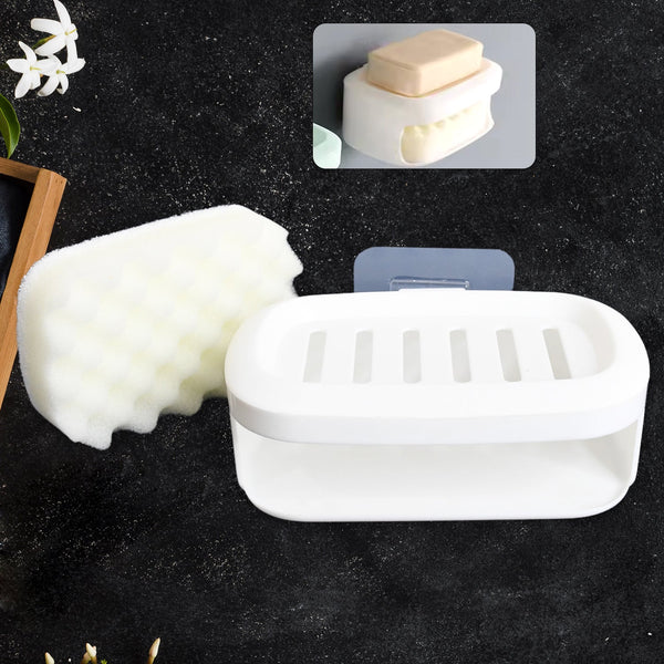 Soap Box With Sponge Dual - use Soap Holder ,Sabudani (2 Pc Set / With Adhesive Hook) - justgrabit.in | Just Grab It