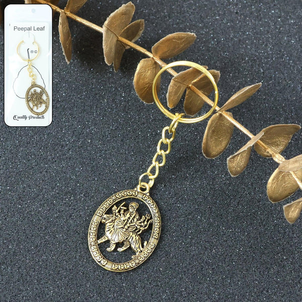 Maa Durga Oval Frame Golden Keychain (1 Pc) - justgrabit.in | Just Grab It