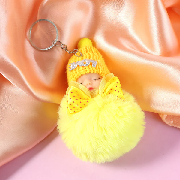 Cute Doll Plush Keychain with Soft Fur Ball (1 Pc) - justgrabit.in | Just Grab It