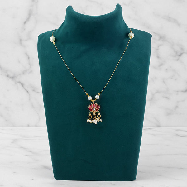 Traditional Lotus Motif Pendant Chain (1 Pc) - justgrabit.in | Just Grab It