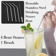 Reusable Stainless Steel Drinking Straws Bent (4 Bent Straws, 1 Brush) - justgrabit.in | Just Grab It