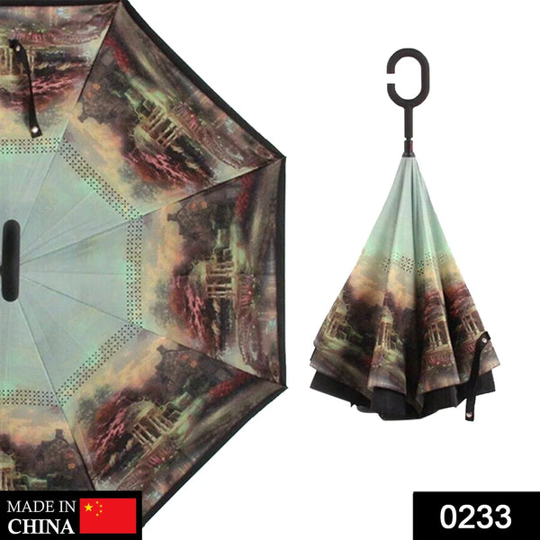 Printed Travel Windproof Umbrella (Reverse Umbrella) - Justgrabit Inc.