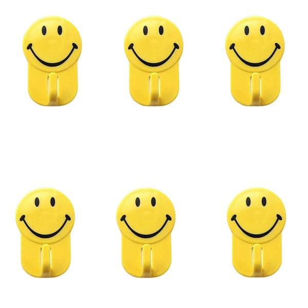 Plastic Self - Adhesive Smiley Face Hooks, 1 Kg Load Capacity (6pcs) - Justgrabit Inc.