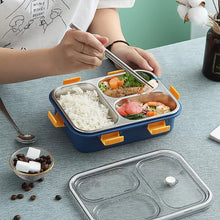 3 Compartment Transparent Stainless Steel Lunch Box with a Spoon and a Pair of Chopsticks (1 Set) - justgrabit.in | Just Grab It
