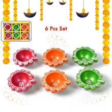 Decorative Hand Painted Clay Puja Diya for Diwali Home Indoor Outdoor Handmade Diya (6 Pcs Set/ Mix Design) - justgrabit.in | Just Grab It
