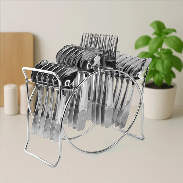 Stainless Steel Cutlery Set with Elegant Storage Stand (24 Pc) - Justgrabit Inc.