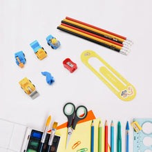 Pencil and Eraser Set, Construction Truck Theme Stationery Kit Includes 6 Pencils, 4 Erasers, 1 Sharpener, 1 Ruler Bookmark, 1 Pencil Cap Stationary For Birthday Gifts for Kids, Birthday Return Gifts (13 Pc set) - justgrabit.in | Just Grab It