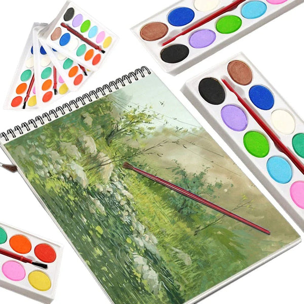 Painting Water Color Kit - 12 Shades and Paint Brush (13 Pcs) - Justgrabit Inc.
