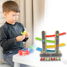 Wooden Ramp Racer Race Track Vehicle Play sets With 4 Mini Racers (with Handle) - justgrabit.in | Just Grab It