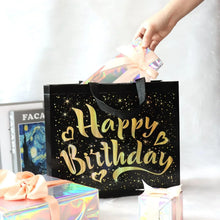 Birthday Gift Bag with Gold Shiny Stars, Reusable Party Gift Bags (1 Pc) - Justgrabit Inc.
