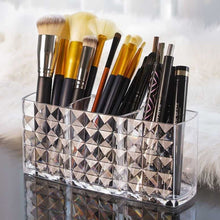 Elegant Crystal - Effect 3 - Compartment Acrylic Makeup Brush Holder (1 Pc) - justgrabit.in | Just Grab It