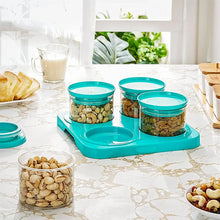 Airtight Container Jar 4 Pc Set With Stylish Tray for Kitchen Unbreakable Jar Set for Multipurpose Storage ( Mukhwas Dani ) - justgrabit.in | Just Grab It
