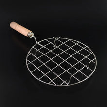 Kitchen Round Stainless Steel Roaster Papad Jali, Barbecue Grill with Wooden Handle - Justgrabit Inc.