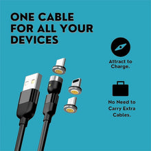 3 in 1 Magnetic USB Charging Cable | USB - c Android and Lightning with Extra Protecting Nylon| Strong Magnetic Cable with Full Rotation Support Fast Charging - Justgrabit Inc.