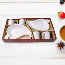 Unibic Ceramic Tea Cups With Plastic Leaf Shape tray / Platter (6 Pcs Set) - Justgrabit Inc.