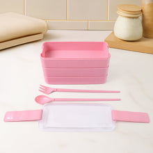 Eco - Friendly 3 - Layer Stackable Lunch Box Set with Cutlery - justgrabit.in | Just Grab It