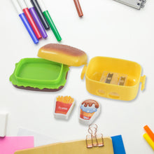 Plastic Burger Shape Small Size Double Hole Sharpener With Eraser (1 Set) - justgrabit.in | Just Grab It