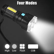 Multifunctional Strong 4 LED Torch Light, Portable Rechargeable Flashlight Long Distance Beam Range 800 Lumens COB Light 4 Mode Emergency for Hiking, Walking, Camping (4 LED Torch) - justgrabit.in | Just Grab It