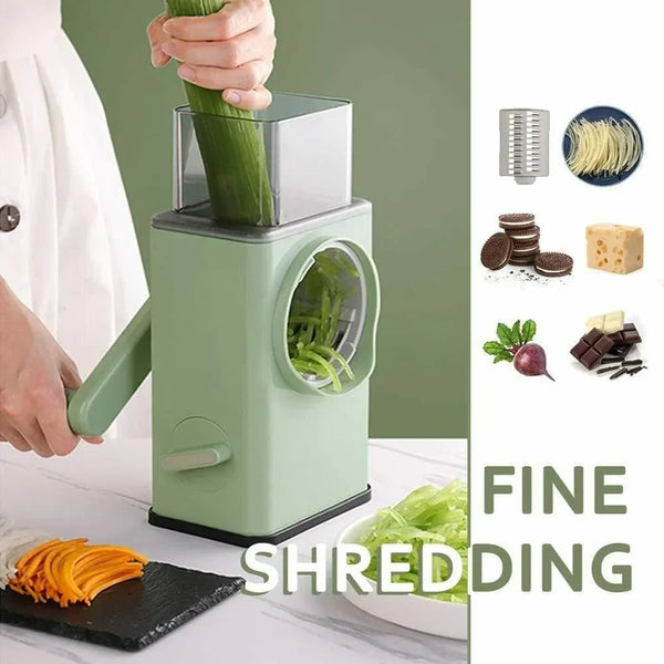 Vegetable Shredder Round Mandolin Slicer, Grater, Shredder Salad Maker - Large Feed Port - Suction Base - Cutter for Vegetable, Fruit, Cookie. - Justgrabit Inc.