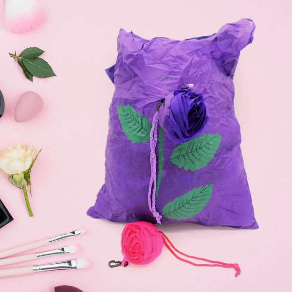 Foldable Nylon Shopping Bag (Rose Design): Reusable, Eco - Friendly (1 Pc) - Justgrabit Inc.