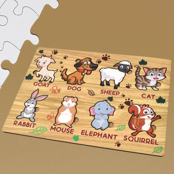 Wooden Animal Puzzle Learning Educational Board (1 Set / 28×20 Cm) - justgrabit.in | Just Grab It