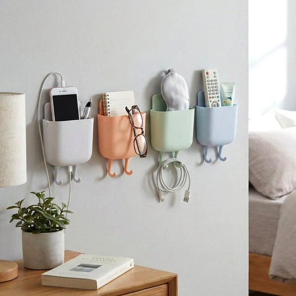 Multi - Purpose Plastic Wall Mounted Mobile Charging Holder Set (4 Pc) - justgrabit.in | Just Grab It