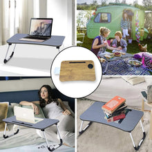 Multi - Purpose Laptop Desk for Study and Reading with Foldable, Cupholder & Drawer (1 Pc / Mix Plain Design / 58×38 Cm) - justgrabit.in | Just Grab It