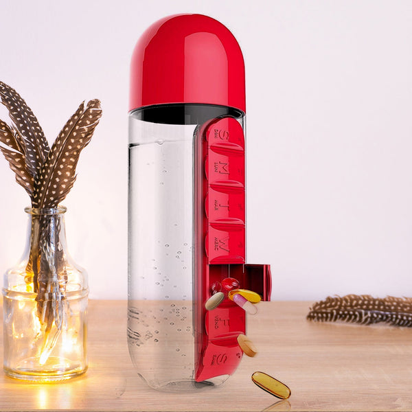 Water Bottle with Built - in 7 - Day Pill Organizer Approx 900ml (1 Pc) - justgrabit.in | Just Grab It