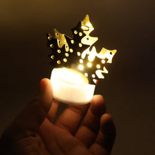Christmas Decorative LED Gold Metal Leaf Diya Lamp, Diwali (1 Pc) - justgrabit.in | Just Grab It