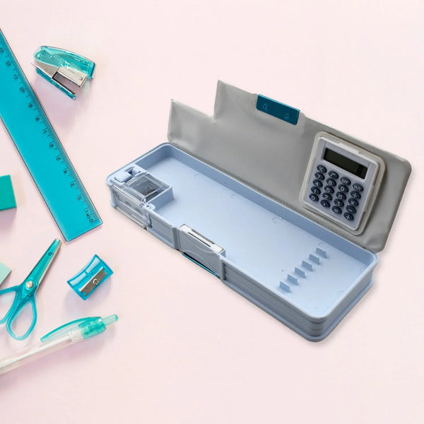 Double Sided Magnetic Geometry Box, Pencil Box with Calculator and Sharpener for Boys Art Plastic Pencil Box for Girls and Boys - justgrabit.in | Just Grab It