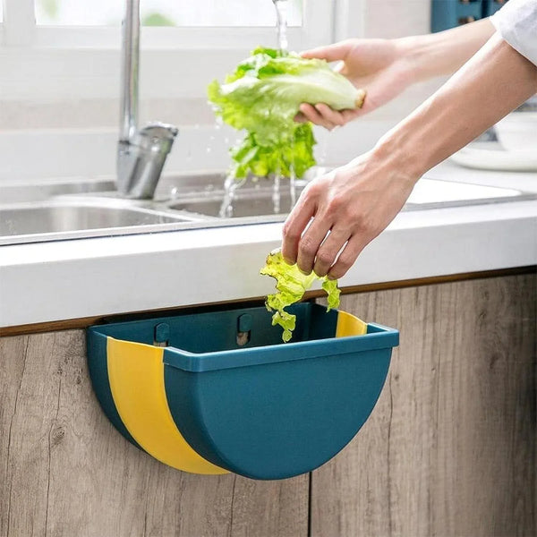 Wall Mounted Hanging Trash Can With Adhesive Hook, Garbage Bin for Kitchen Cabinet Door, Small Collapsible Foldable Waste Bins, Hanging Trash Holder for Bathroom Bedroom Office Car, Portable (1 Pc) - Justgrabit Inc.
