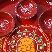 Hand - Painted Decorative Pooja Thali with Ganesha Motif and Diyas - Justgrabit Inc.