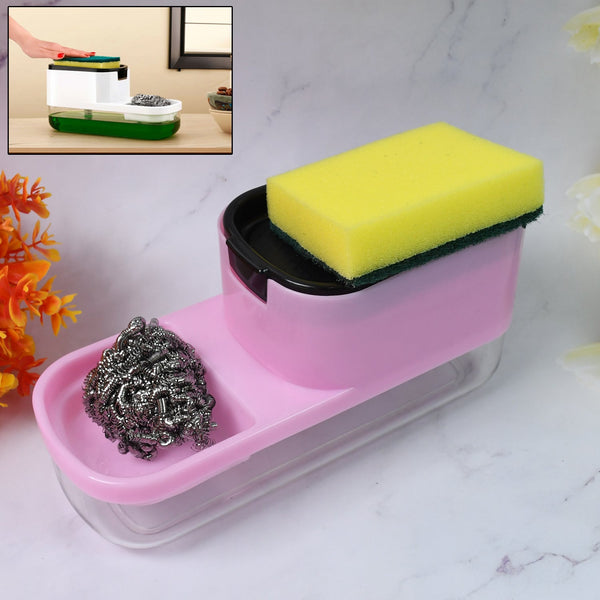 2 in 1 Plastic Dish Soap Liquid Dispenser Sponge Holder ,Sabudani (1 Set) - justgrabit.in | Just Grab It