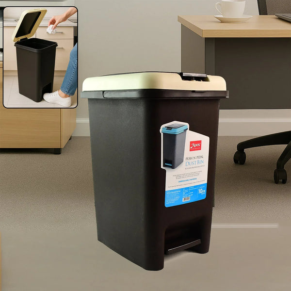 Apex Push N Pedal Plastic Dustbin 10L Capacity (1 Pc) - Justgrabit Inc.