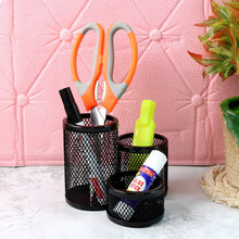 Khyati Trio Metal Mesh Pen Stand – 3 - in - 1 Round Desk Organizer Set - justgrabit.in | Just Grab It